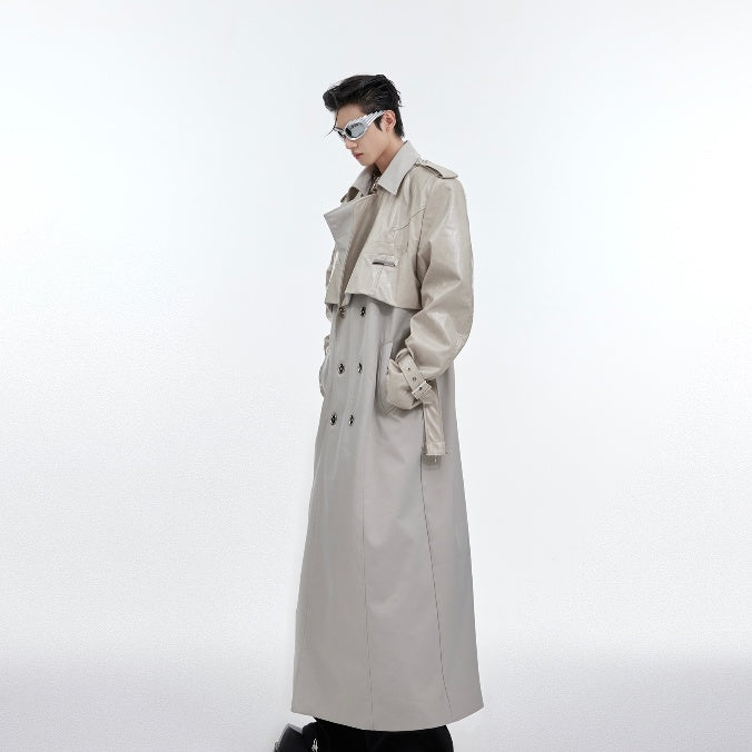 Heavy Niche Deconstruction Double-layer Stitching Padded Shoulder Long-cut Coat
