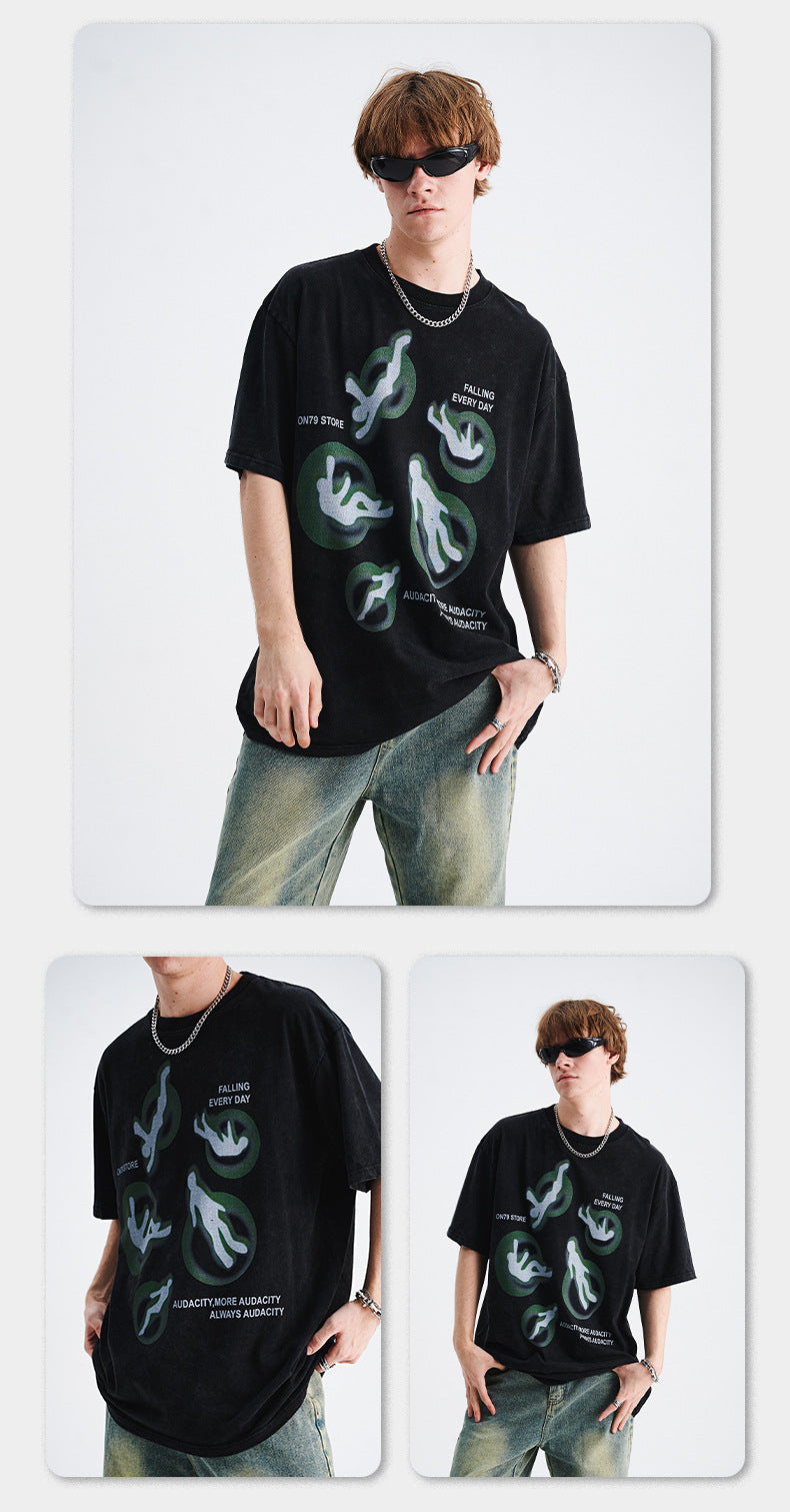 Men's American-style Print Loose Short Sleeve