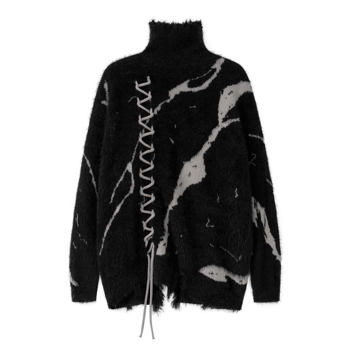 Ripped Design Jacquard Rope Turtleneck Sweater