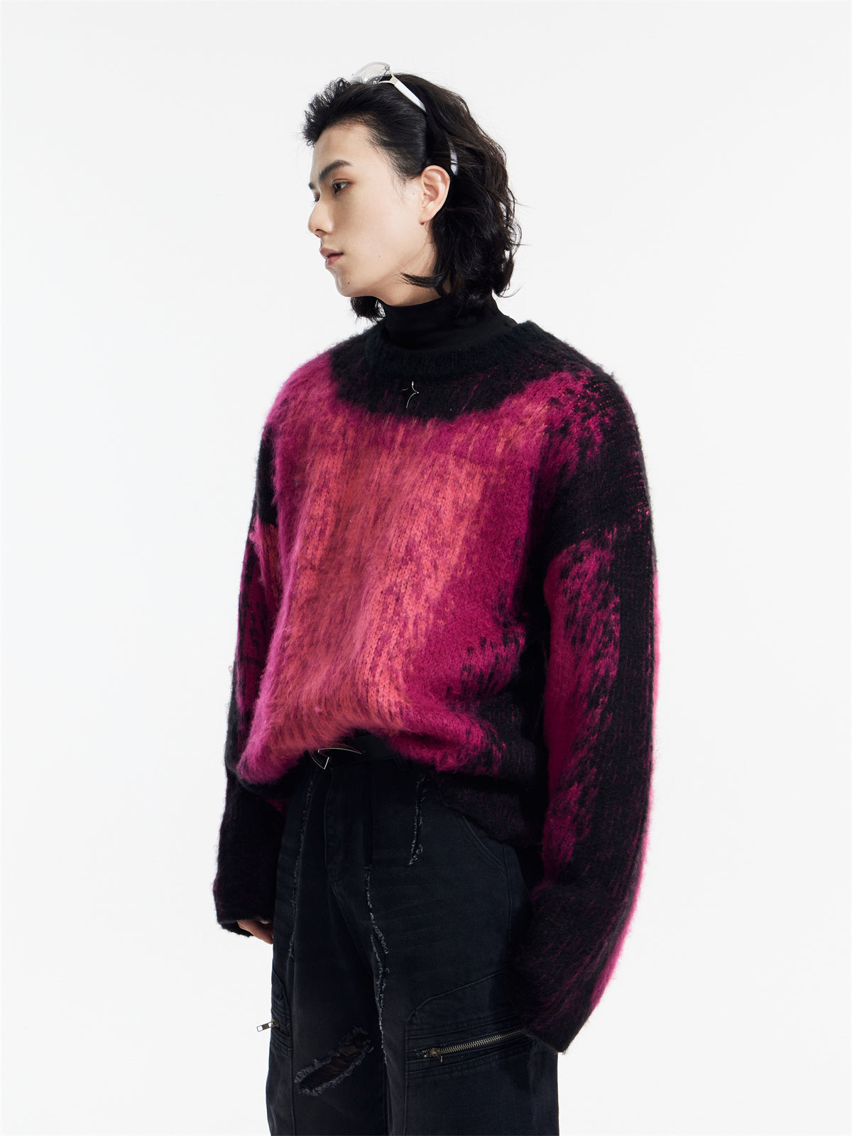 Gradient Design Super Warm Sweater Round Neck Loose Top