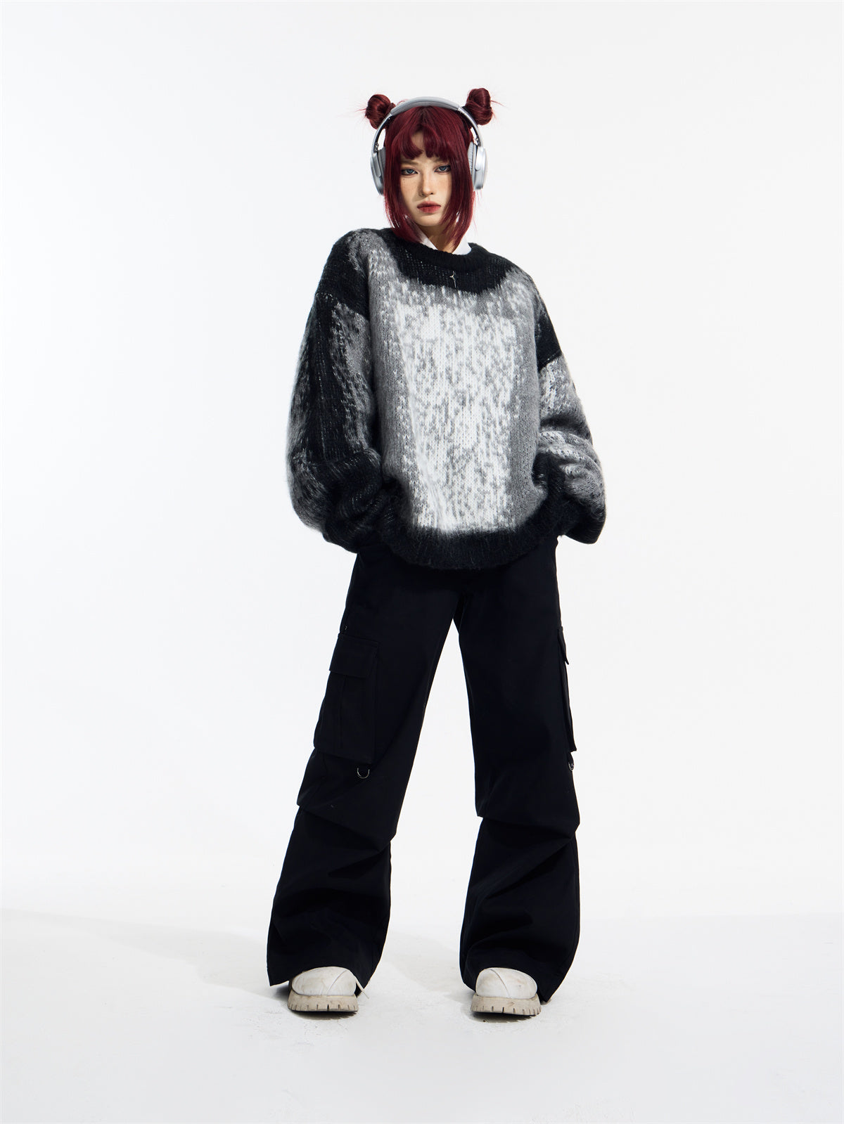 Gradient Design Super Warm Sweater Round Neck Loose Top