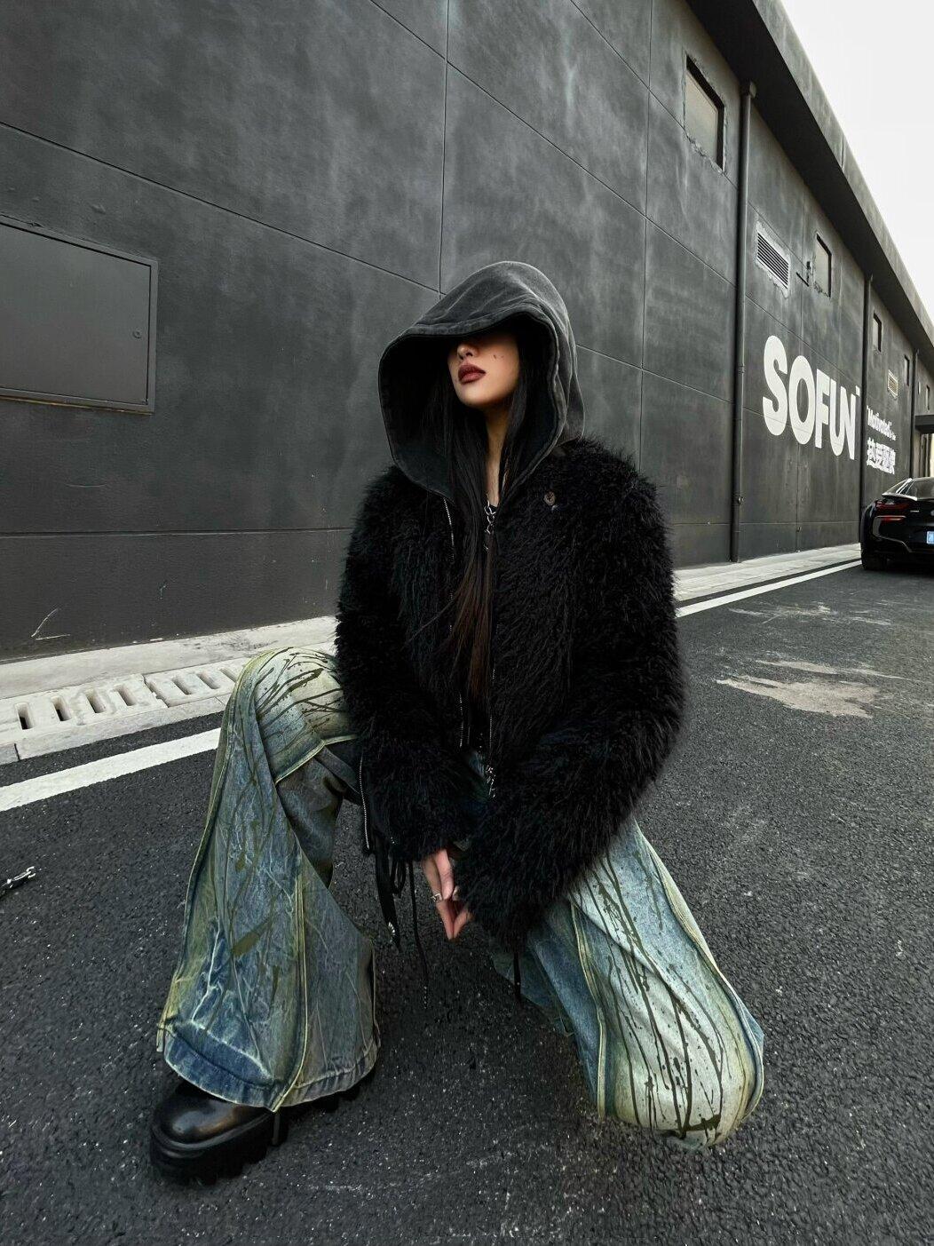 Loose Drooping High Waist Splash-ink Jeans