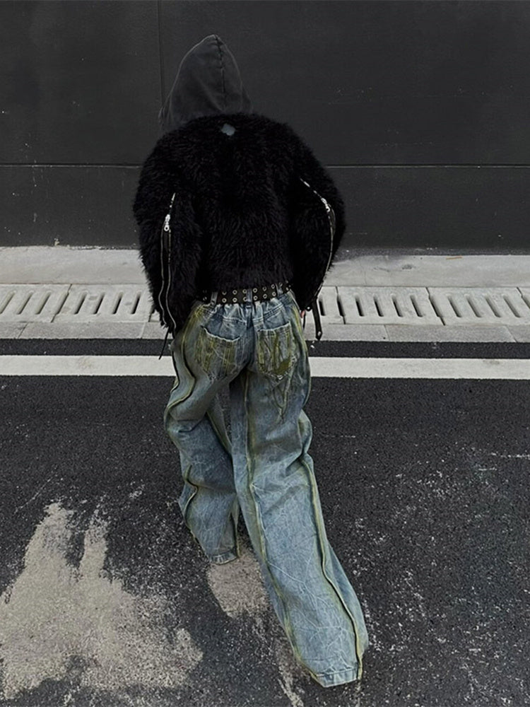 Loose Drooping High Waist Splash-ink Jeans