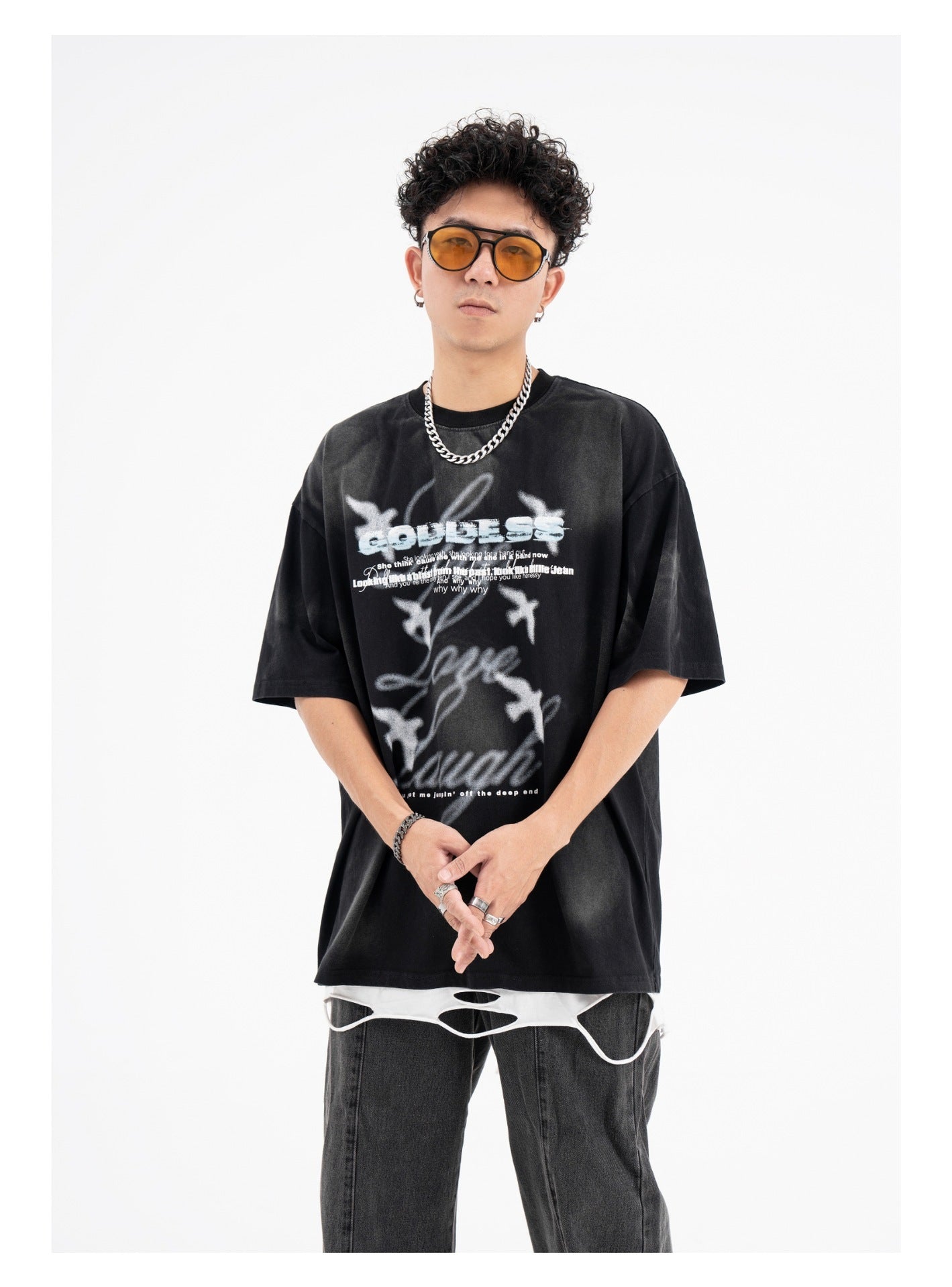 Retro High Street Faded Washed And Worn Short Sleeve