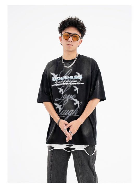 Retro High Street Faded Washed And Worn Short Sleeve