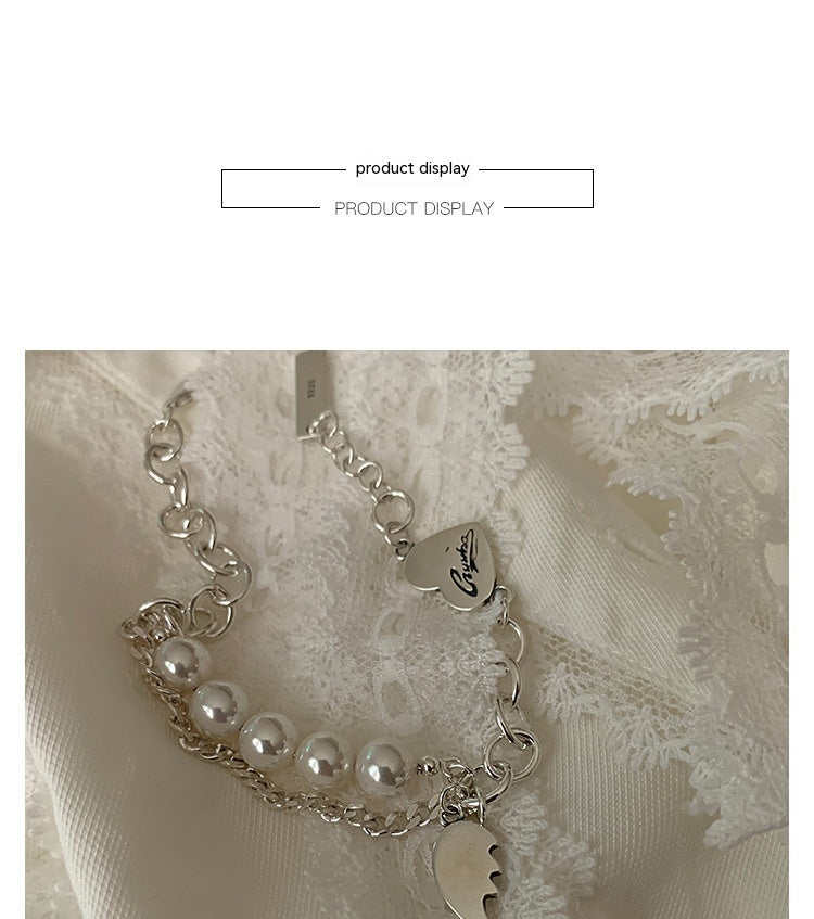 Bracciale con lettera d'amore retrò Bracciale con perle a doppio strato