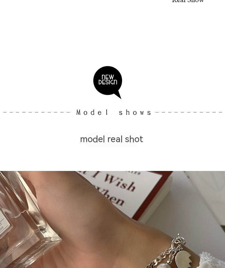 Bracciale con lettera d'amore retrò Bracciale con perle a doppio strato