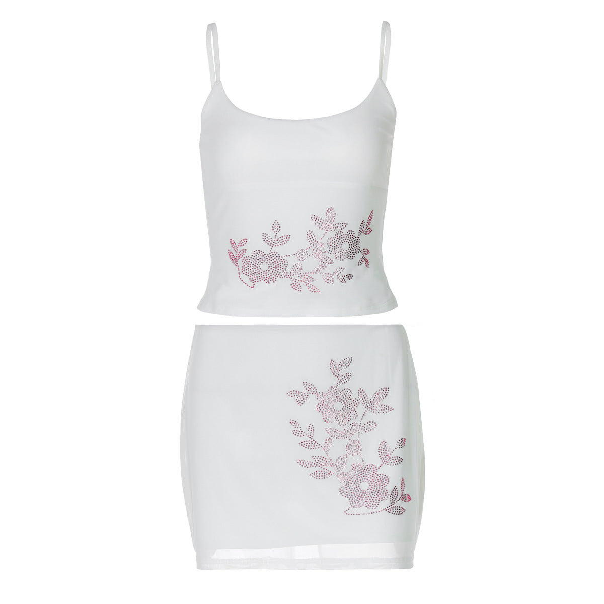 Tailleur jupe slim à bretelles strass pour fille sexy