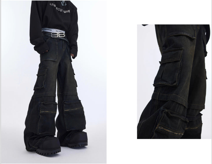 Retro Do The Old Cowboy Coat Zipper Large Pocket Overalls