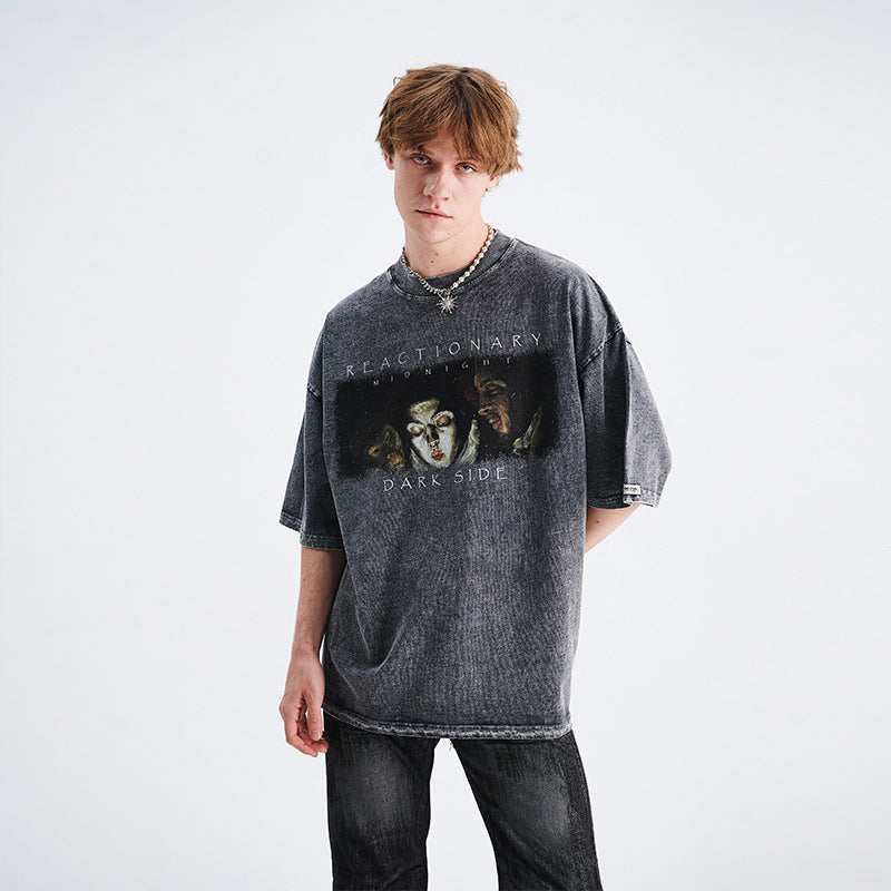 T-shirt à manches courtes neutre imprimé effet délavé rétro