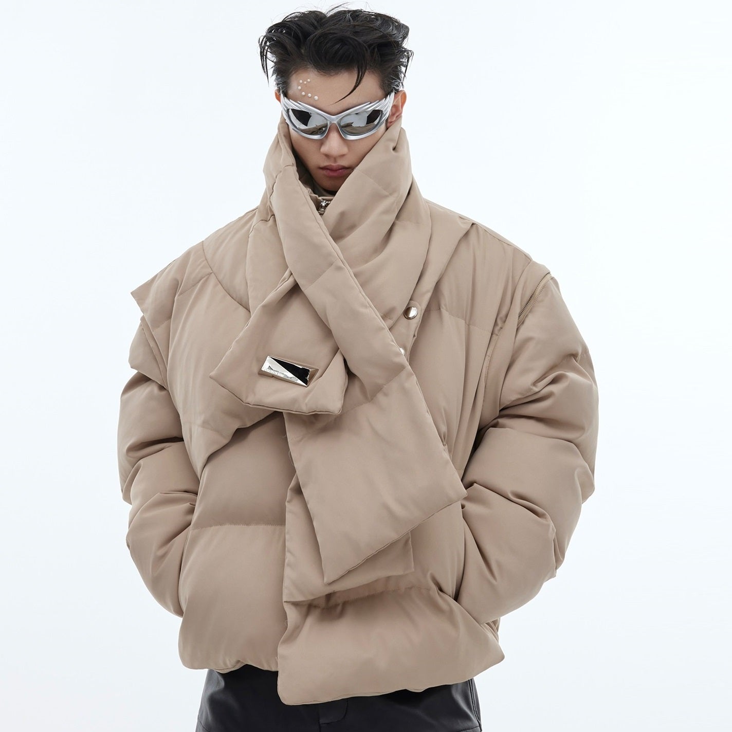 White Duck Down Stand-up Collar Down Jacket Scarf Design Short Thickened Coat