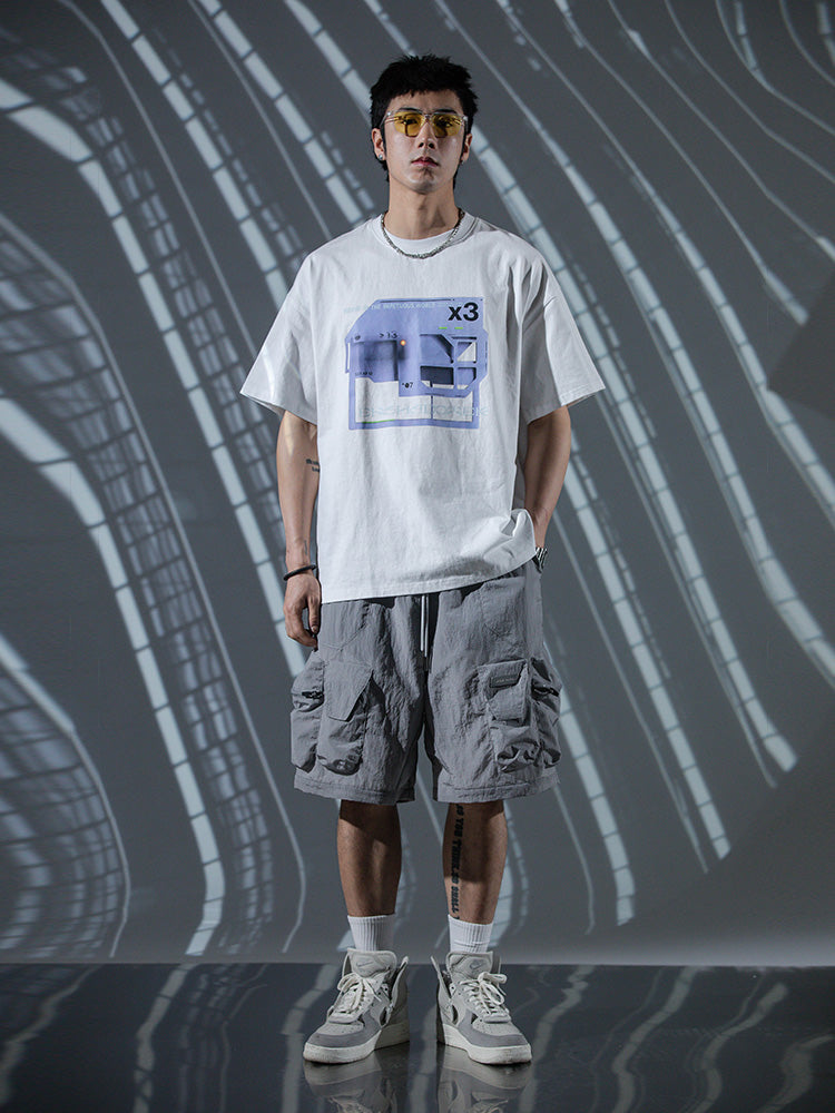 T-shirt en coton à manches courtes imprimé de modules