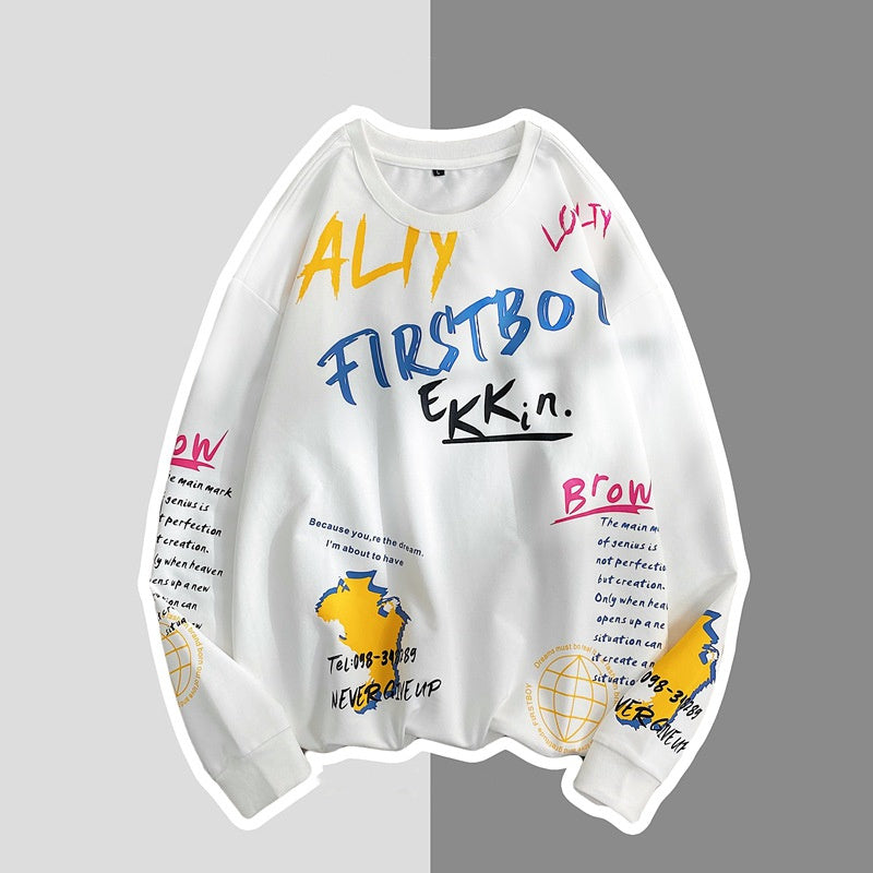 Style Graffiti Printed Round Collar Sweater