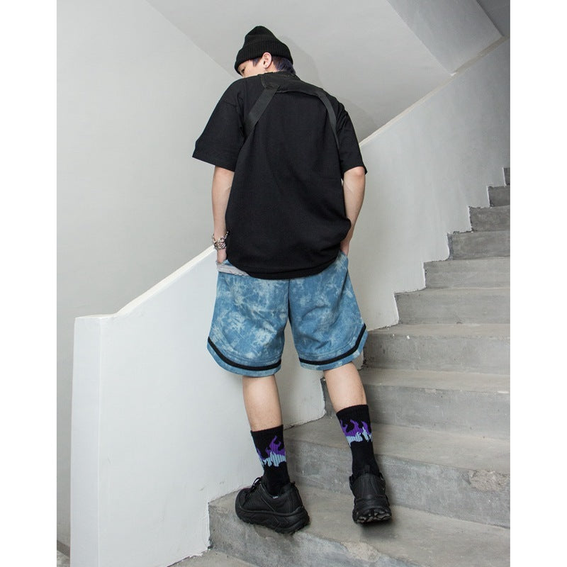 Short en jean teint à l'eau de Javel