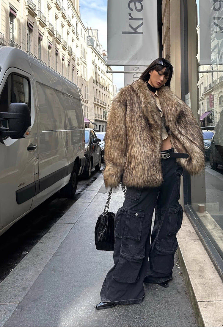 Fur Coat Raccoon Fur Coat Brown Lapel Warm Furry Coat European And American Leisure