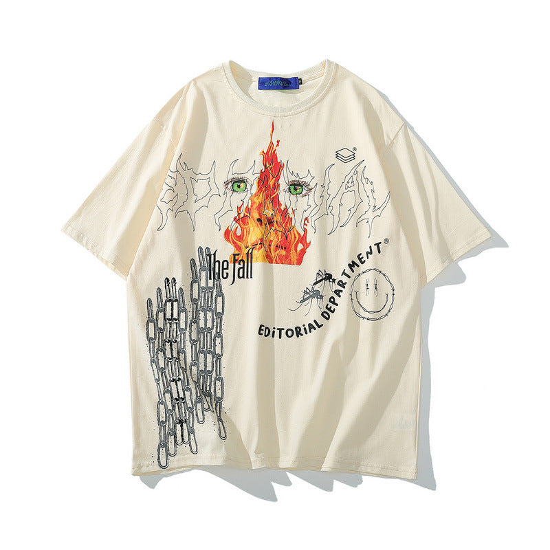 Flame Graffiti Print Loose T-Shirt