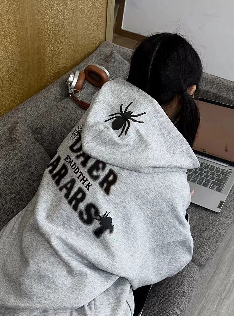 American-style Retro Fashion Brand Spider Letter Hooded Sweater