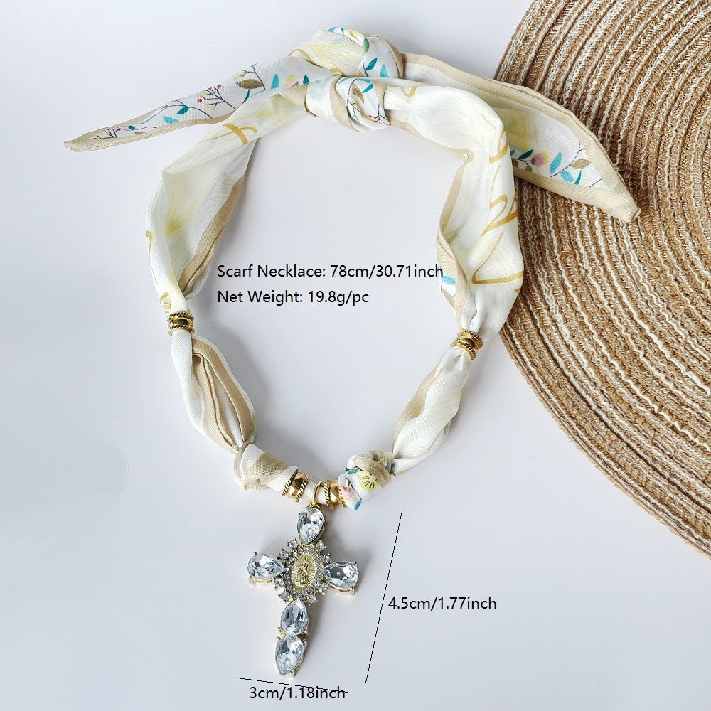 Light-luxury Elegant Printed Silk Scarf Necklace
