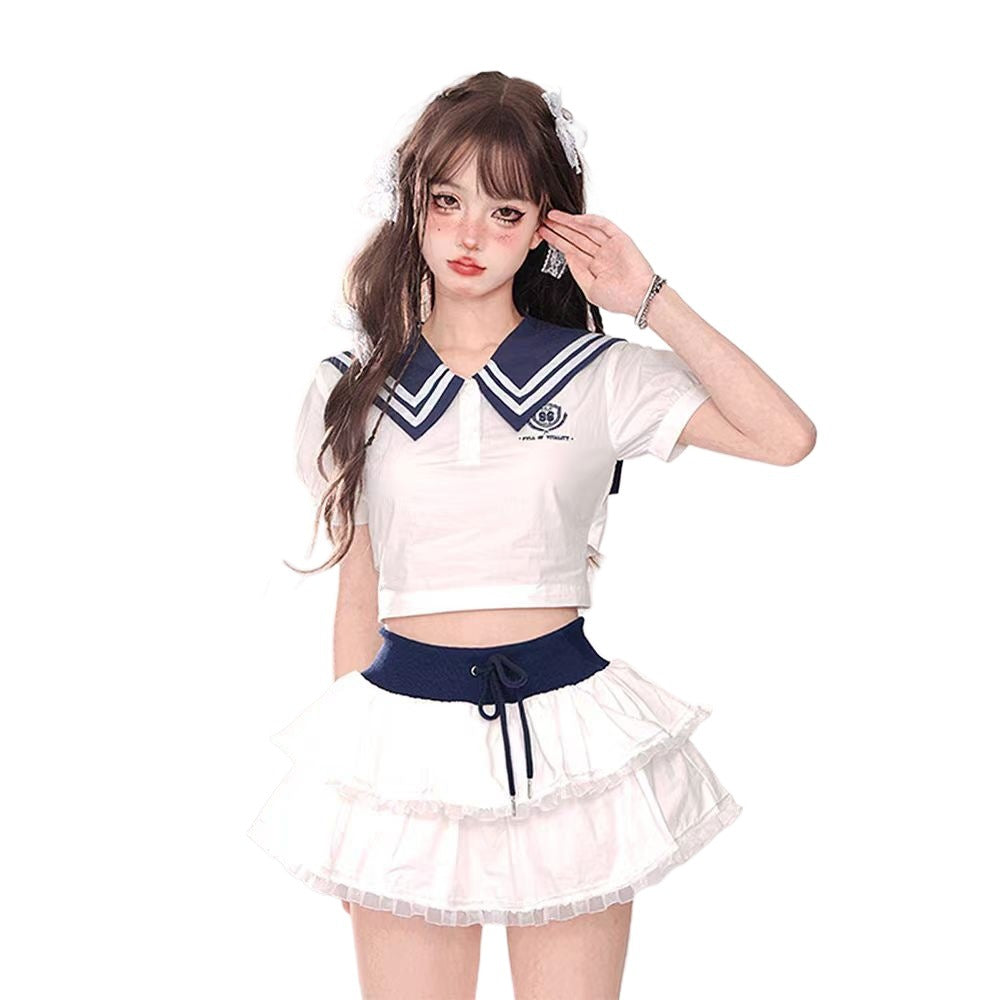 Sweet Sailor Suit Suit Women's White Slimming Top Skirt