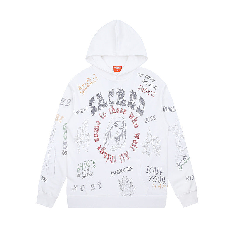 Sweat à capuche ample et décontracté imprimé créatif