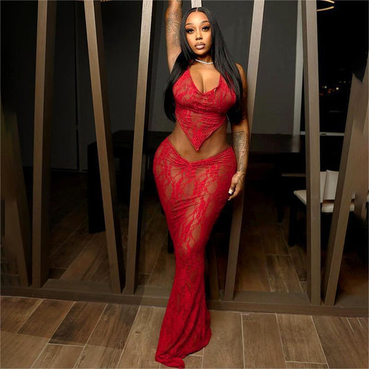 Lace-up Wrapped Chest Pleated Skirt Suit