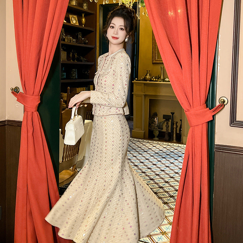 Coat Top High Waist Fishtail Skirt Two-piece Set