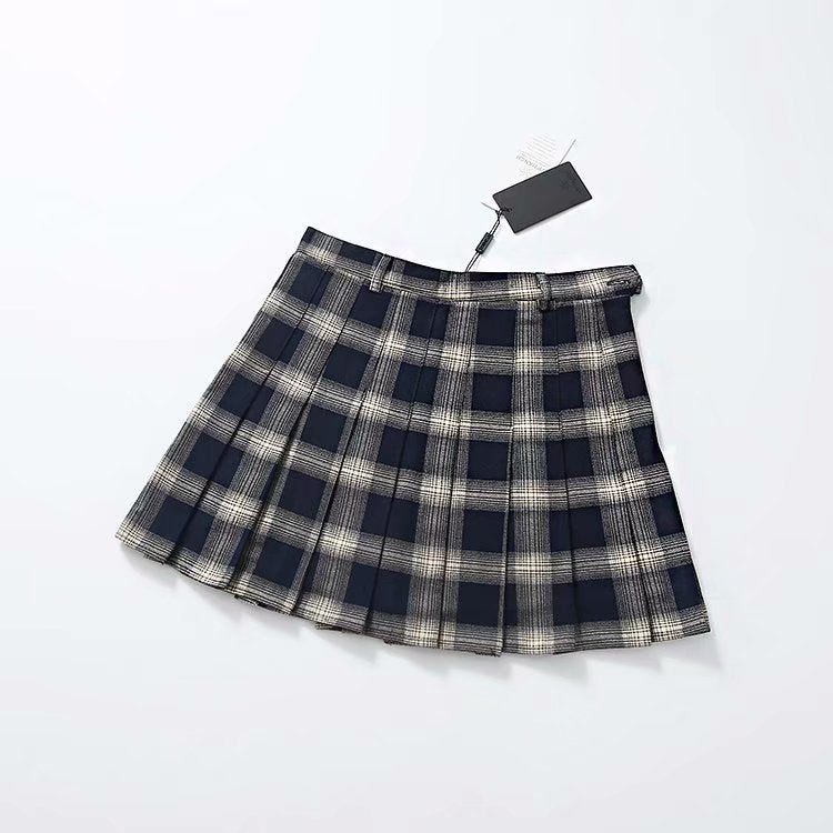 High waist plaid college skirt