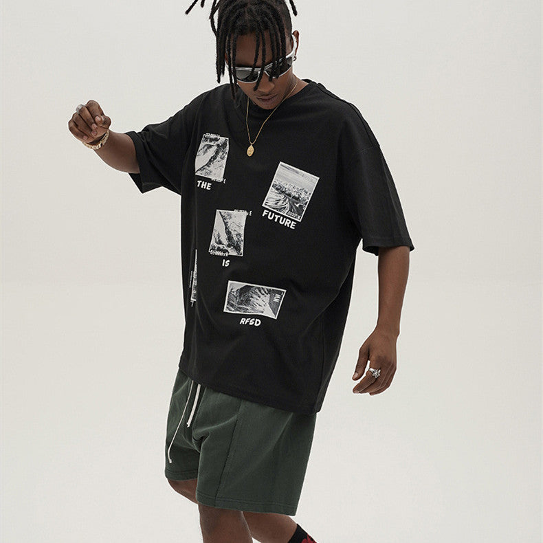 Loose Shoulder Style Cotton Printing Short Sleeve