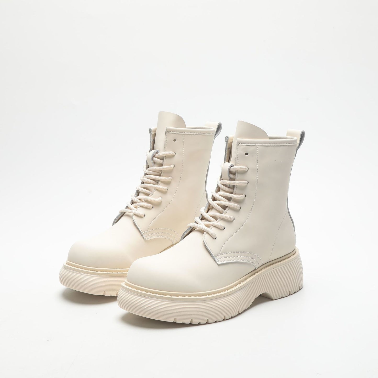 Thick-soled Heightened All-match Cowhide Rose Red Ankle Boots