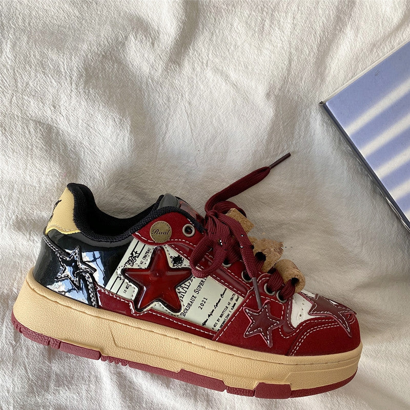 Small Group Wine Red Star American Retro Board Shoes
