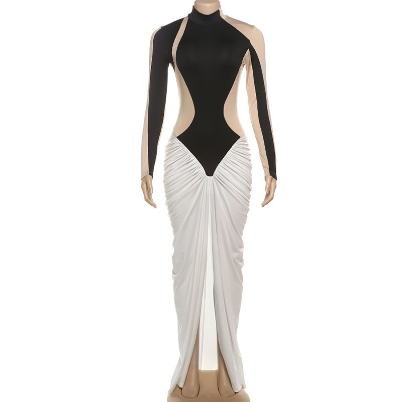 Fashion Color Contrast Pleated Dress