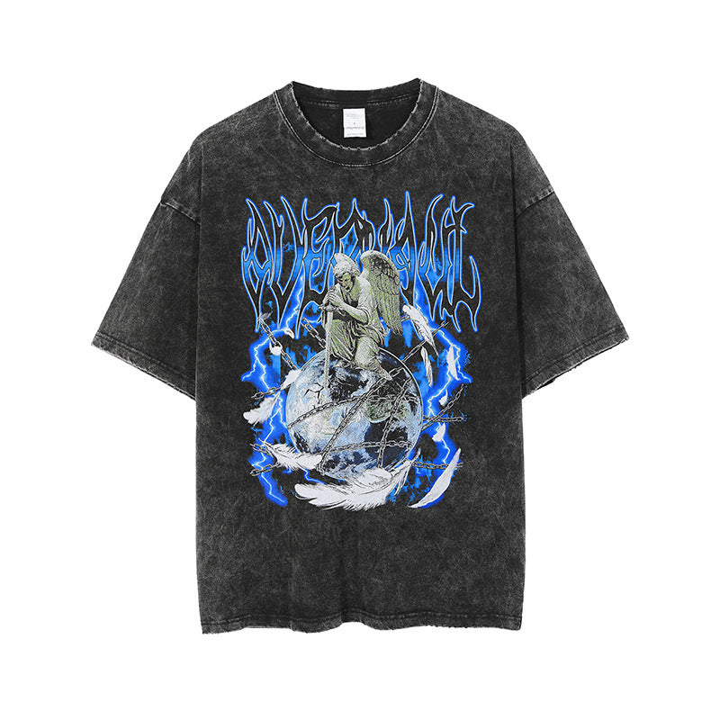 Vintage Print Distressed Short Sleeve T-Shirt