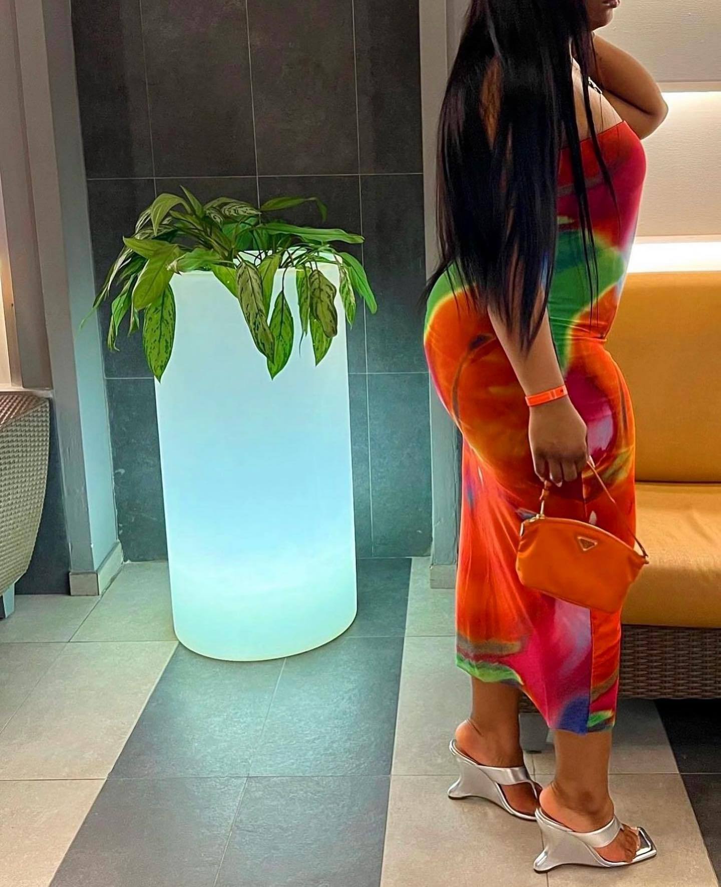 Robe tube imprimée à col dénudé, taille ajustée, dos nu, sans manches