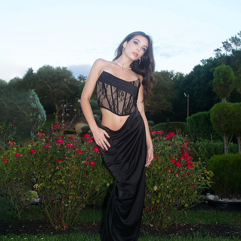 Abito con top in pizzo e scollo a V