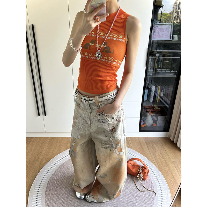 Jeans imprimés à jet d'encre couleur