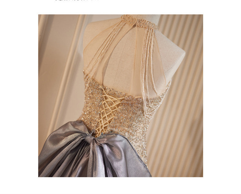 Robe de soirée champagne à pompons