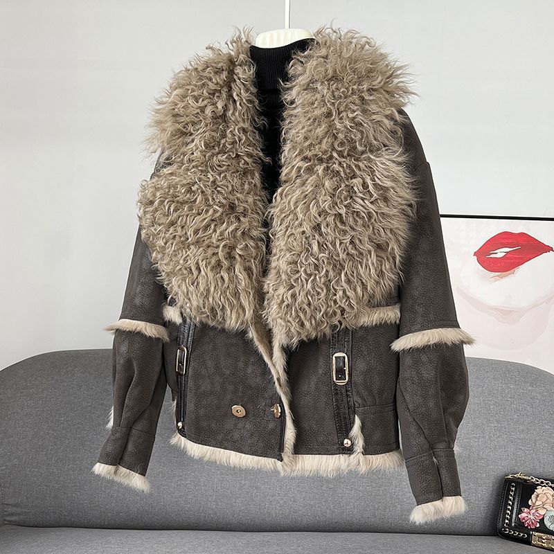 Fur Integrated Short Chic New Sheepskin Collar Rabbit Fur Warm Coat