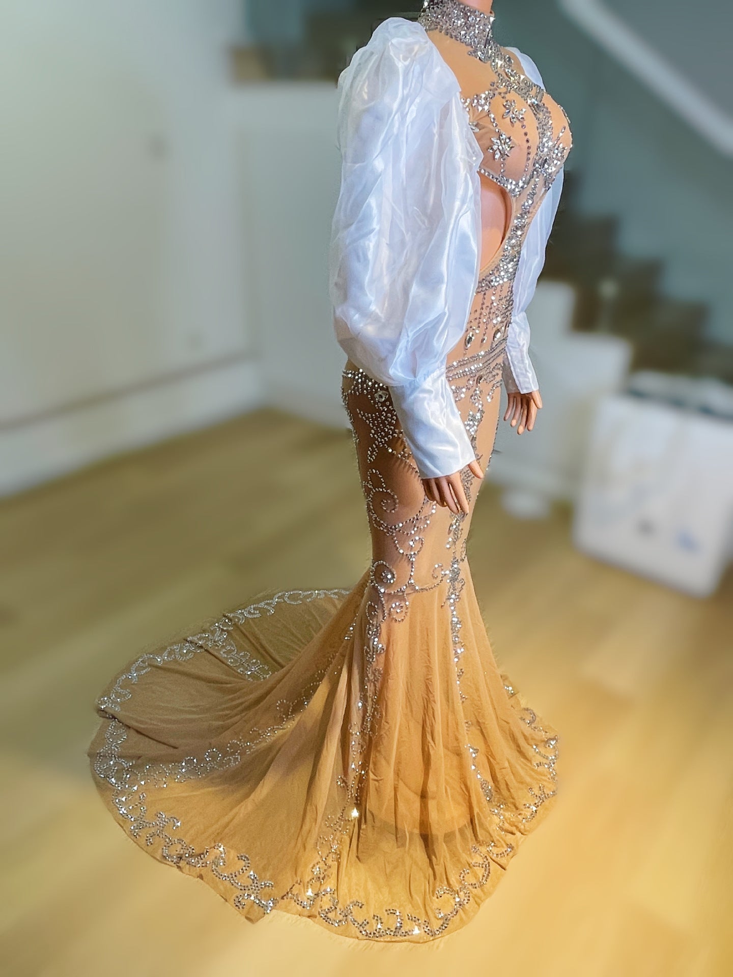 Sparkling Rhinestone Mopping Dress Backless