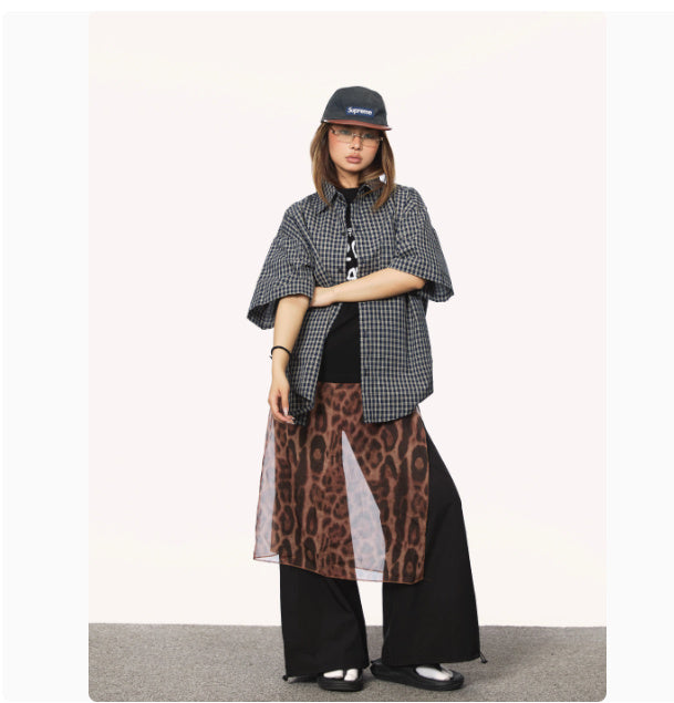 Chemise à carreaux décontractée à manches courtes style rétro américain basique