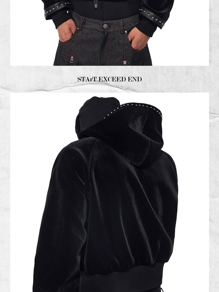 Gold Velvet Short Type Hooded Jacket