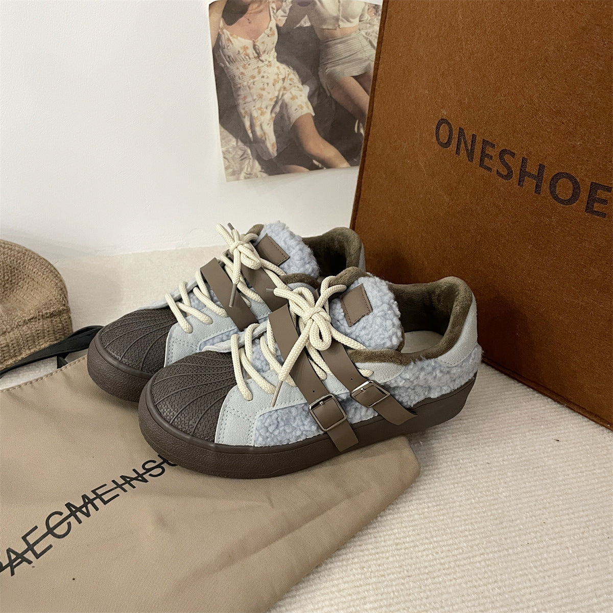 Popular Casual Retro High Sense Special-interest Design Women's Fleece Lined Thermal Shoes