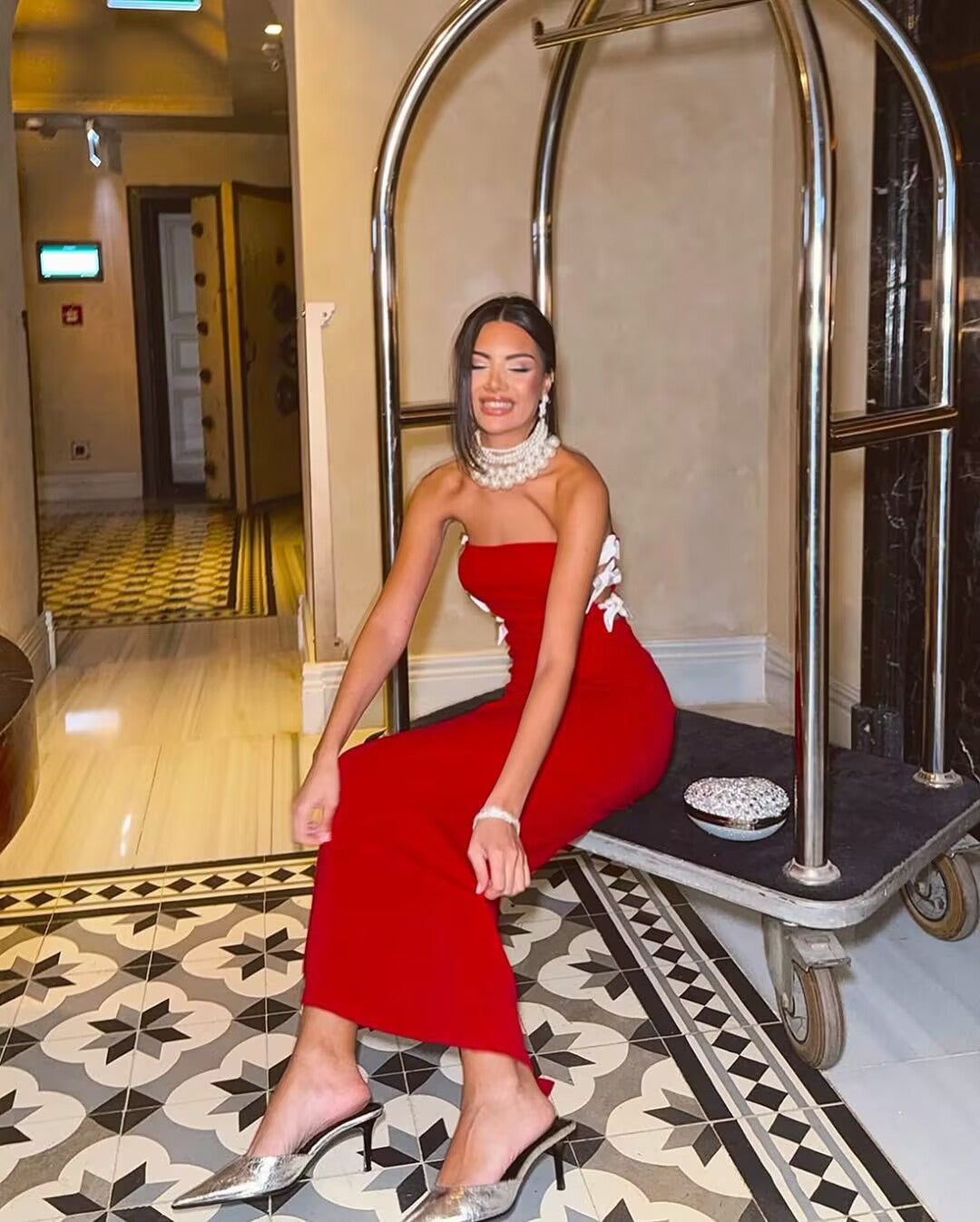 Off-shoulder Collar Off-shoulder Slim-fit Flattering Hollow Dress