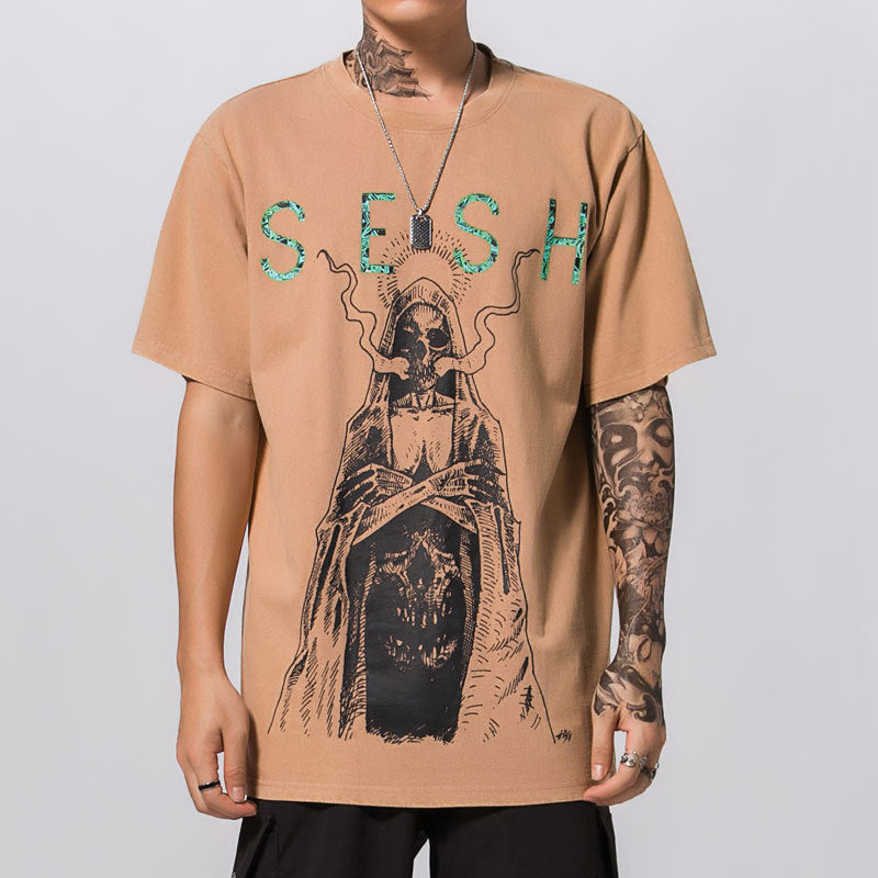 Distressed Retro Net Red T-Shirt Short Sleeve