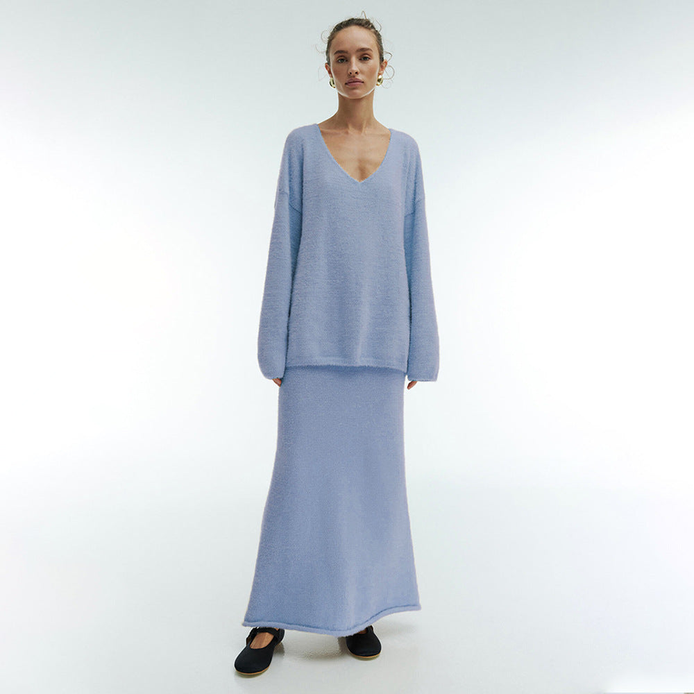 Ensemble pull simple en tricot col V