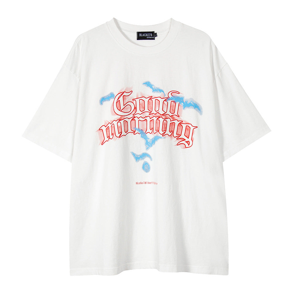 Punk Hip Hop Printed Letter Washed And Worn Short Sleeve T-shirt