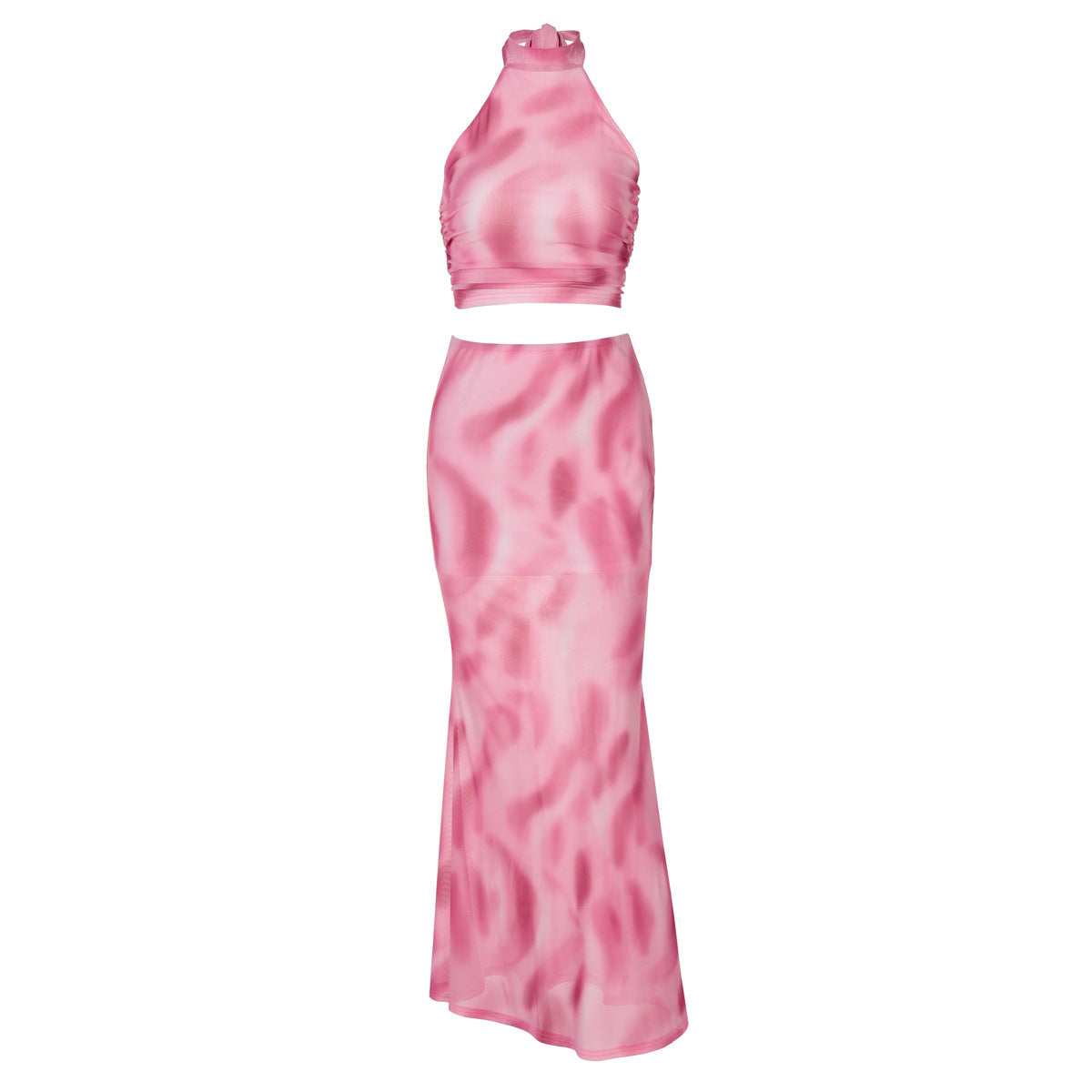 Combinaison sexy dos nu avec jupe en maille imprimée