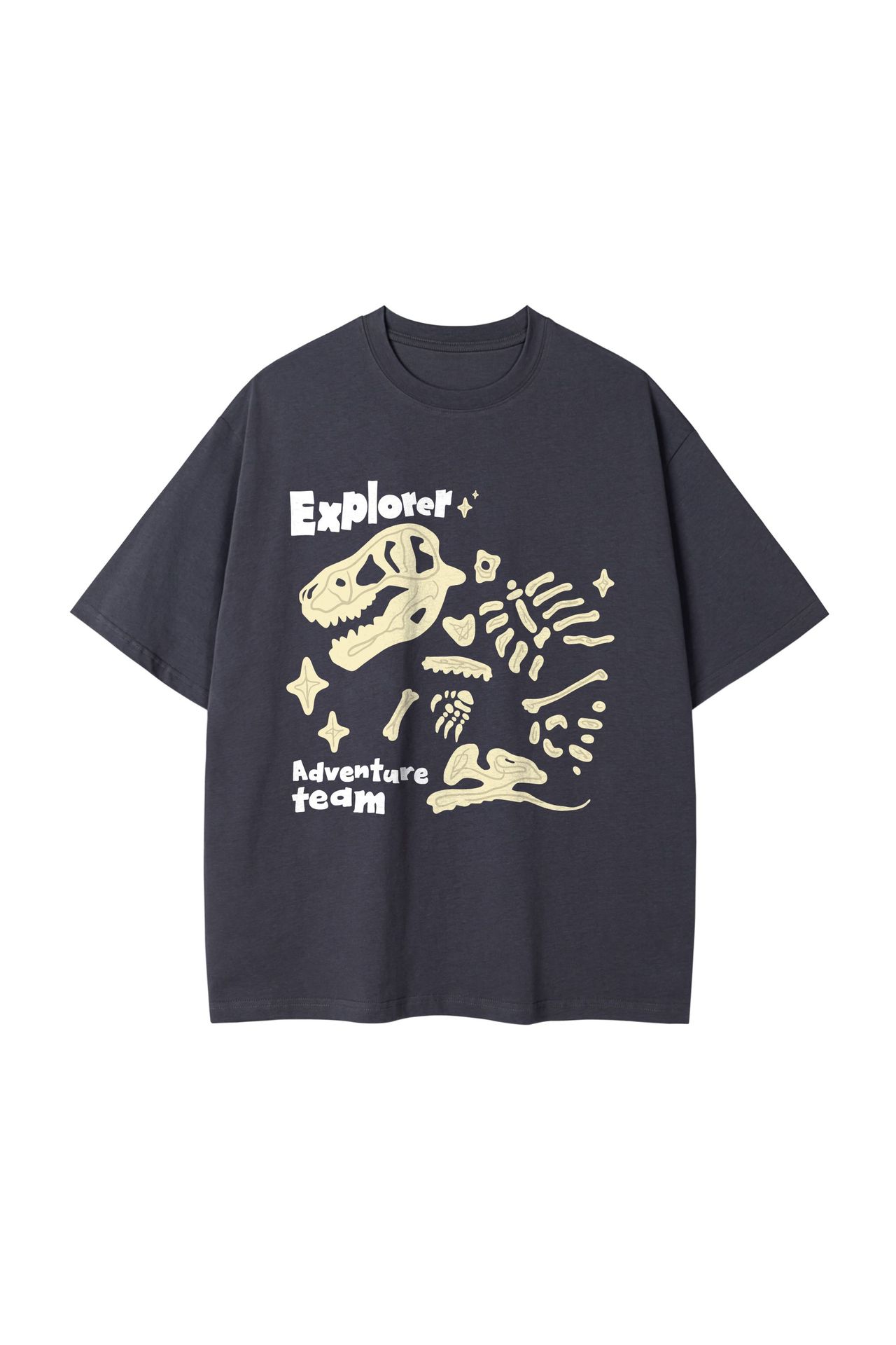 Loose Round Neck Dinosaur Loose Printed Double Yarn Cotton Short Sleeve