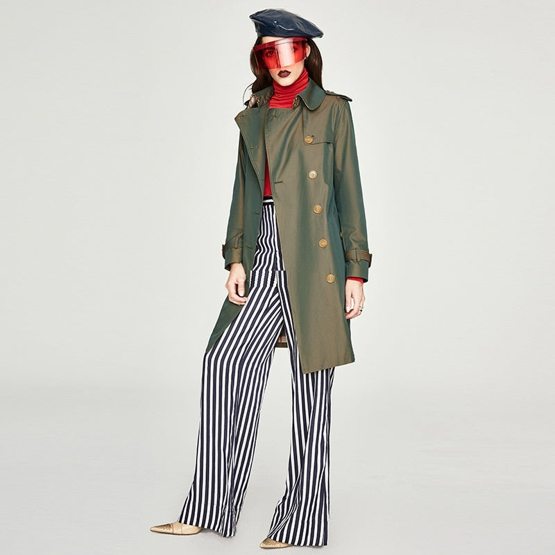 New Chameleon Women's Long Double Breasted Trench Coat