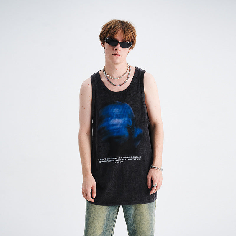 Gilet délavé à imprimé vintage pour homme, aspect usé et flou