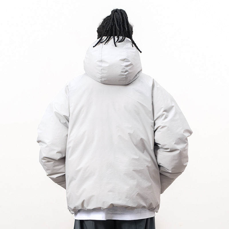 Functional Oblique Zipper Hooded Loose Coat